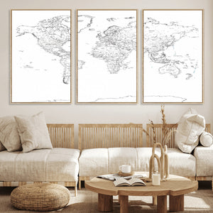 World Map Canvas Print – Framed Modern Detailed Map of the