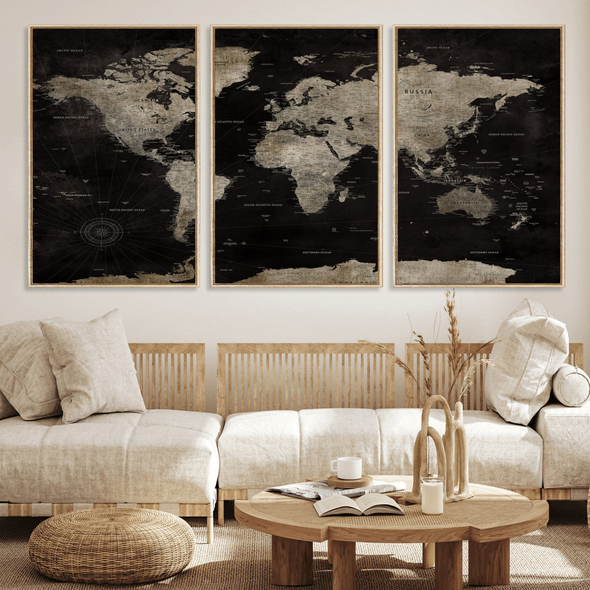 Detailed World Map Wall Art Print - Large Framed World Map