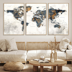 World Map Wall Art Canvas Print for Office Wall Decor