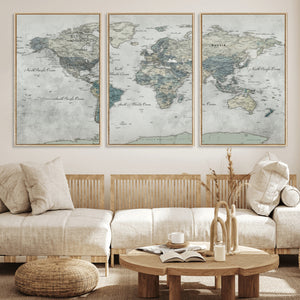 Neutral Vintage World Map Canvas Wall Art Print, Classic Map