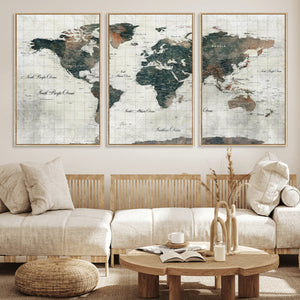World Map Canvas Print – Framed Travel Map Wall Art for