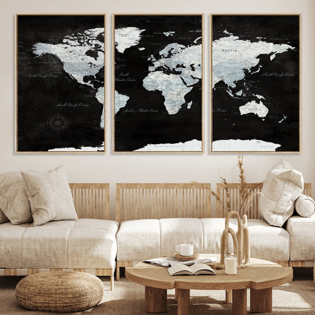World Map Canvas Print – Framed Push Pin Wall Art, Color