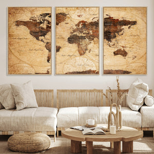 Modern Red and Gray World Map Canvas Print – Framed Wall Art