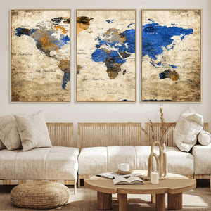 World Map Canvas Print – Colorful Abstract Travel Map,