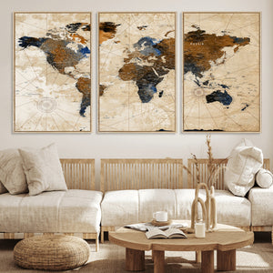 World Map Canvas Print – Framed Travel Map Wall Art for