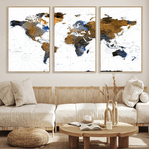 World Map Wall Art Canvas Print, Modern Decorative Framed