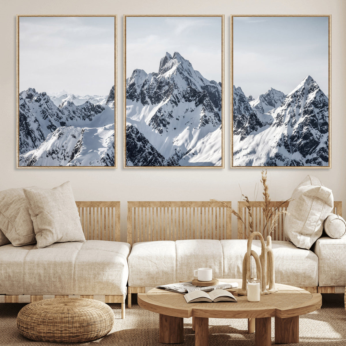 Snowy Mountain Range Canvas Print, Alpine Peaks Landscape