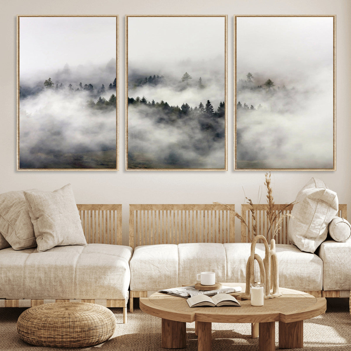 Foggy Forest Wall Art Canvas Print, Misty Pine Tree