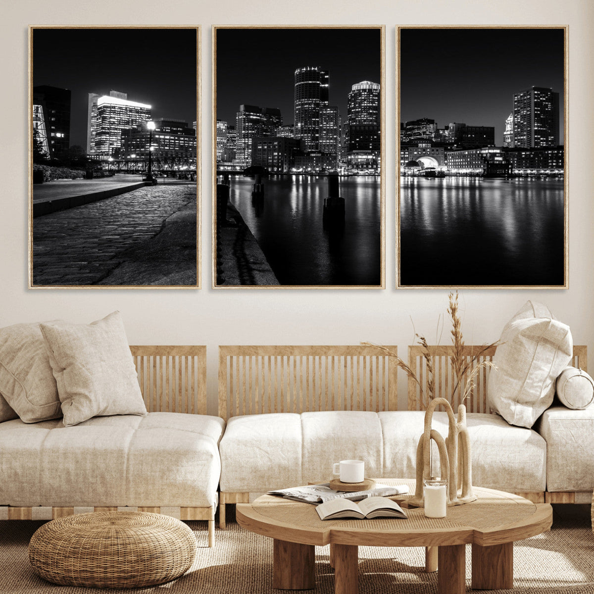 Boston Wall Art Canvas Print, Boston City Downtown Night