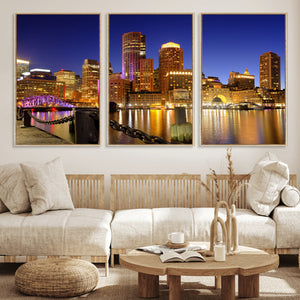 Boston Wall Art Canvas Print, Boston City Downtown Night