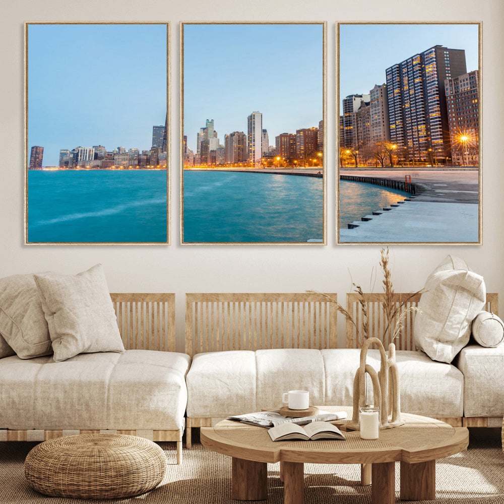 Chicago Wall Art Canvas Print, Chicago City Downtown Night