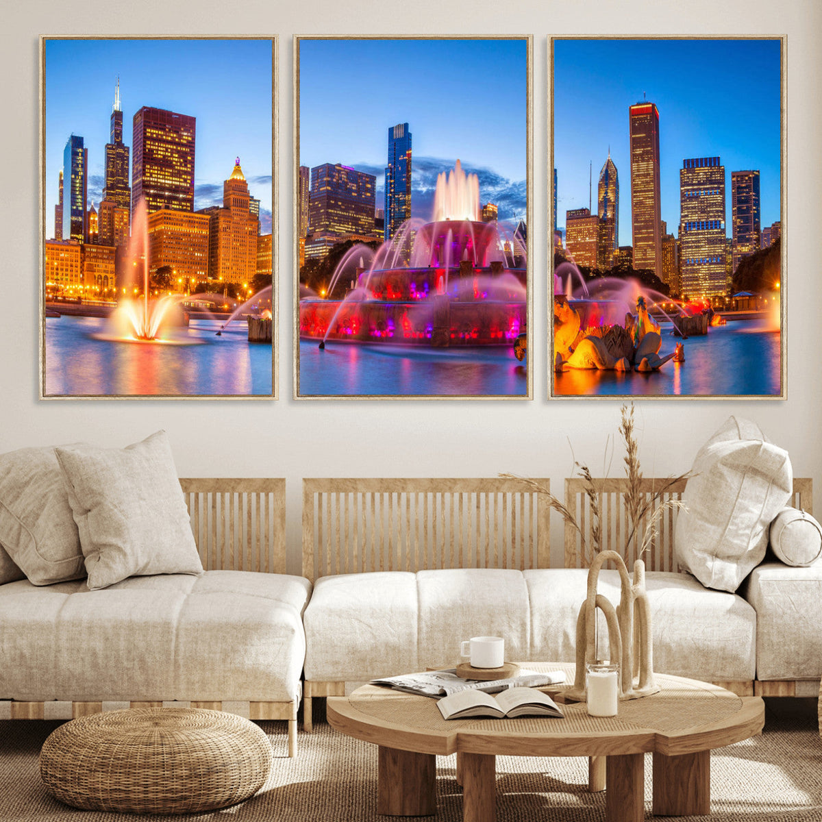 Chicago Wall Art Canvas Print, Chicago City Downtown Night