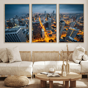 Chicago Wall Art Canvas Print - Chicago City Downtown Night