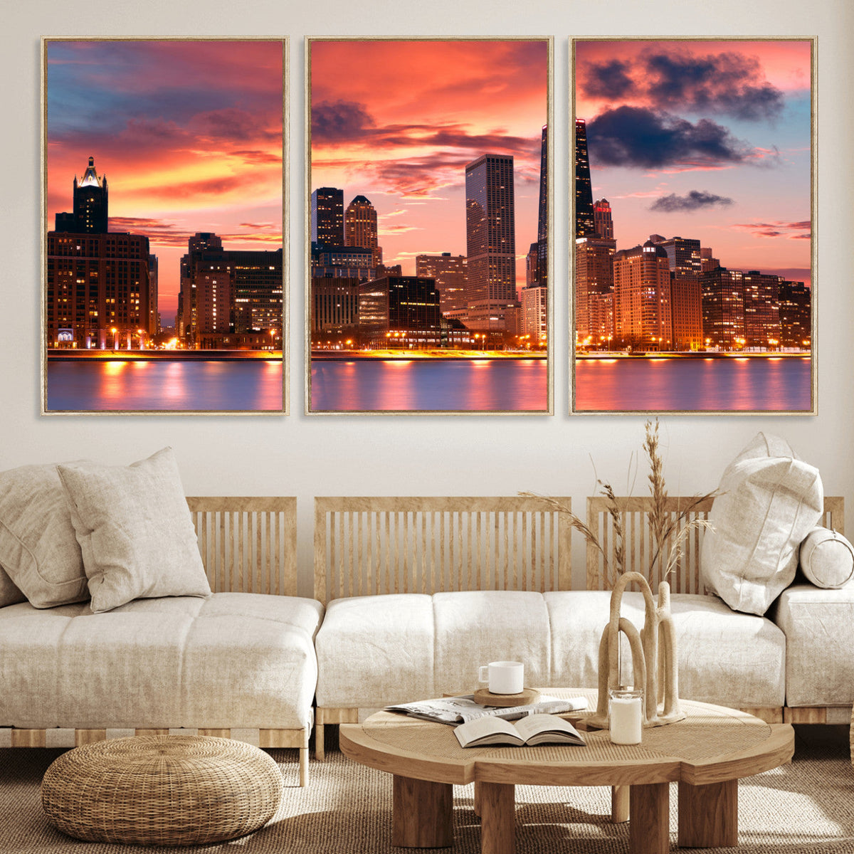 Chicago Wall Art Canvas Print - Chicago City Downtown Night