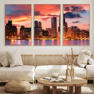 Chicago Wall Art Canvas Print - Chicago City Downtown Night