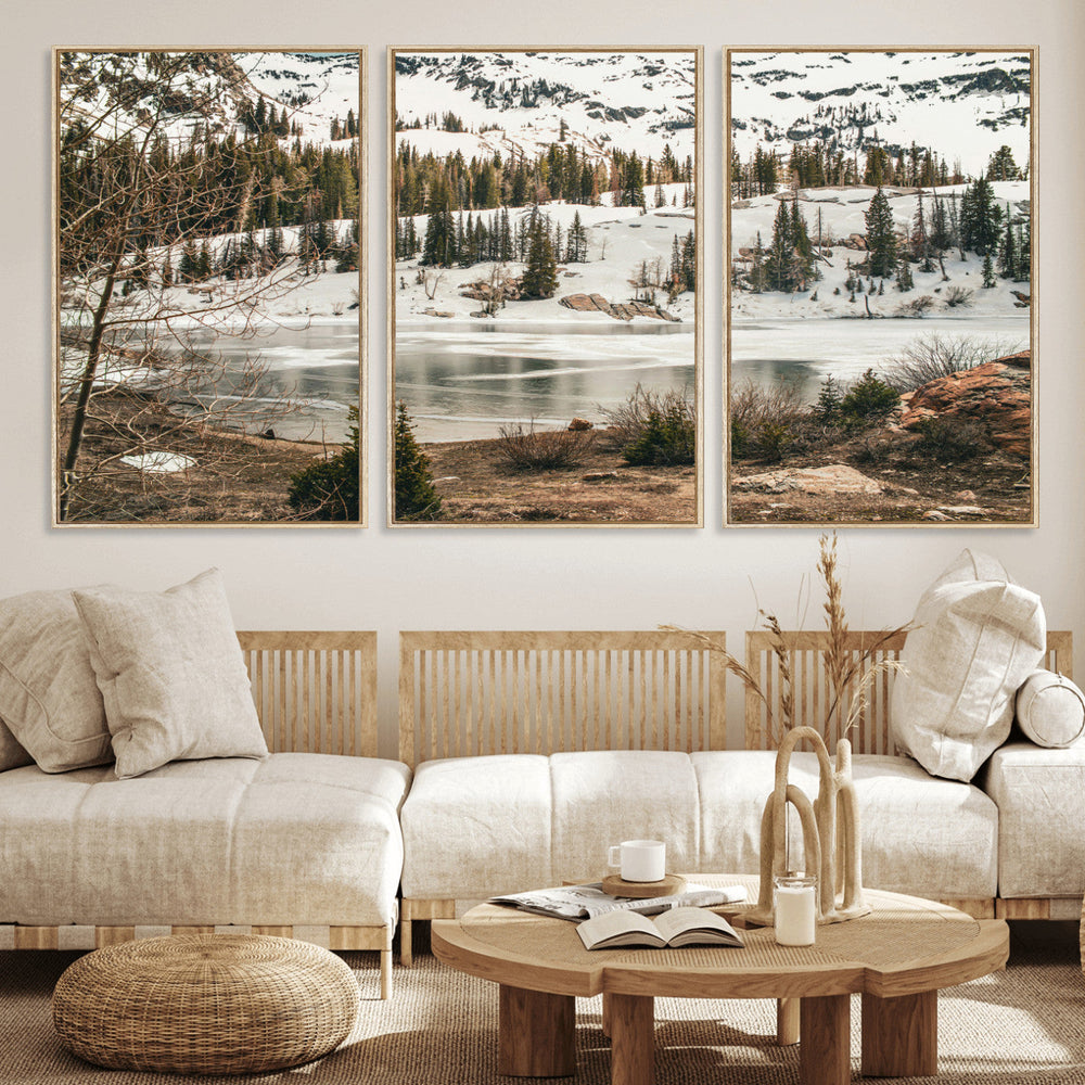Snowy Mountain Landscape Wall Art Canvas Print, Alpine Pine