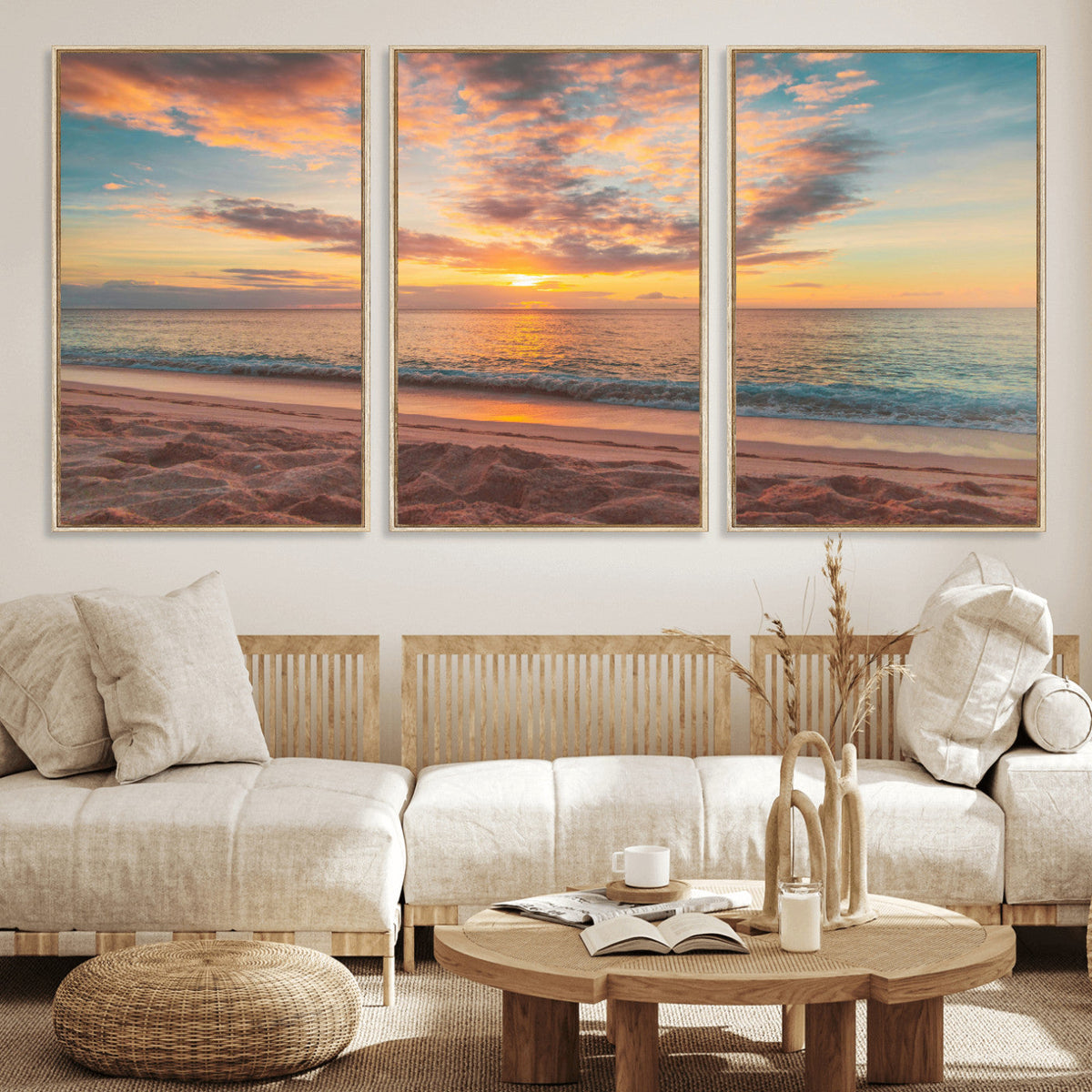 Sunset Beach Wall Art Canvas Print – Soft Coastal