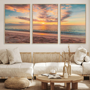 Sunset Beach Wall Art Canvas Print – Soft Coastal