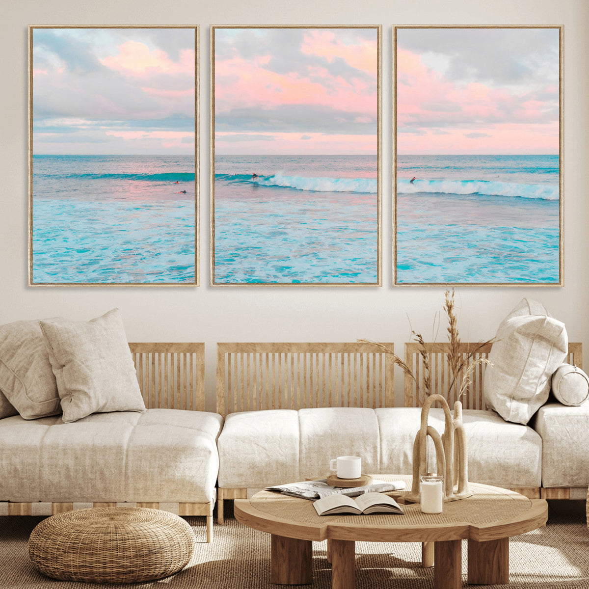 Ocean Wave Wall Art Canvas Print, Pastel Surf Seascape