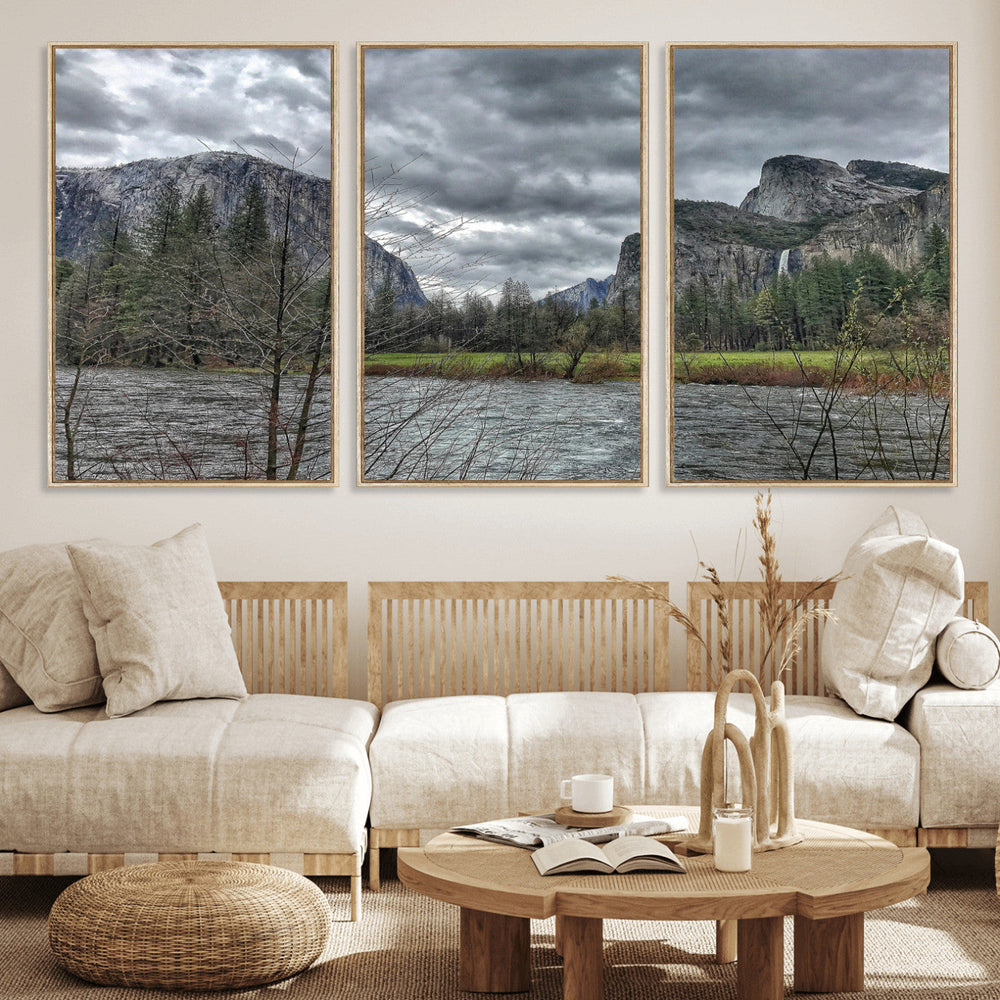 Yosemite Valley River Wall Art Canvas Print, Granite Cliffs