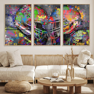 Graffiti Football Helmets Wall Art Canvas Print, Urban
