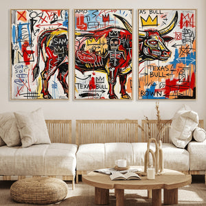 Texas Bull Wall Art Canvas Print, Abstract Graffiti Bull