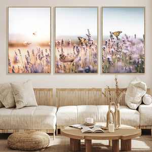 Lavender Field Wall Art Canvas Print, Butterfly Floral