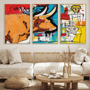 Basquiat Style Bull Graffiti Wall Art Canvas Print, Street