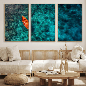 Turquoise Ocean Boat Wall Art Canvas Print