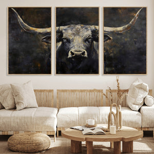 Rustic Longhorn Bull Wall Art Canvas Print – Vintage Western