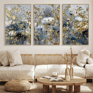 Abstract Floral Wall Art Canvas Print – Gold and Blue