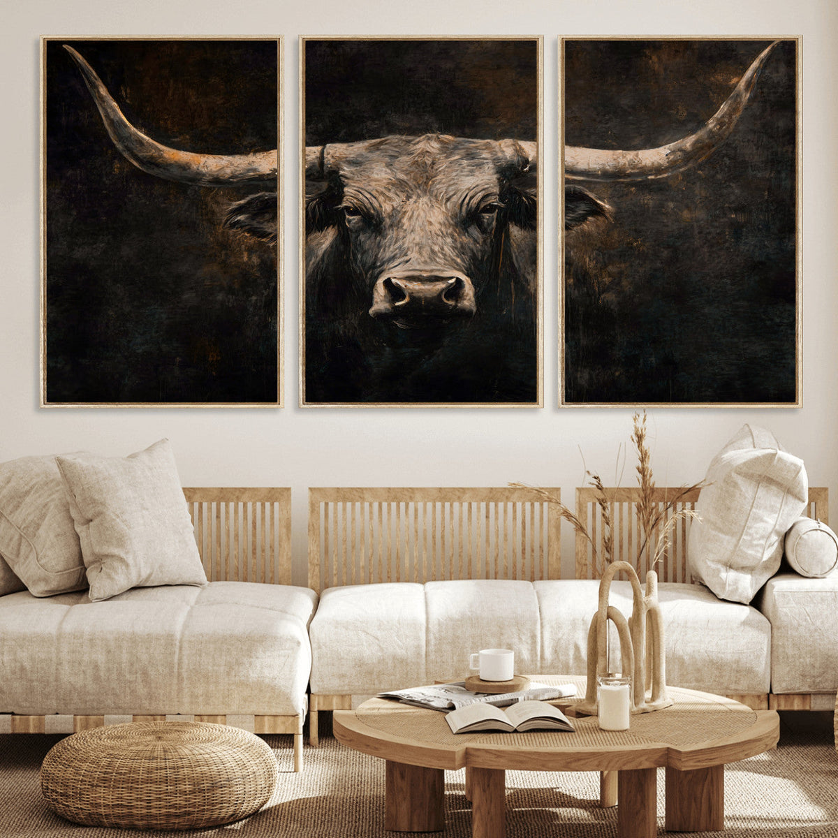 Vintage Longhorn Bull Wall Art Canvas Print – Rustic Western