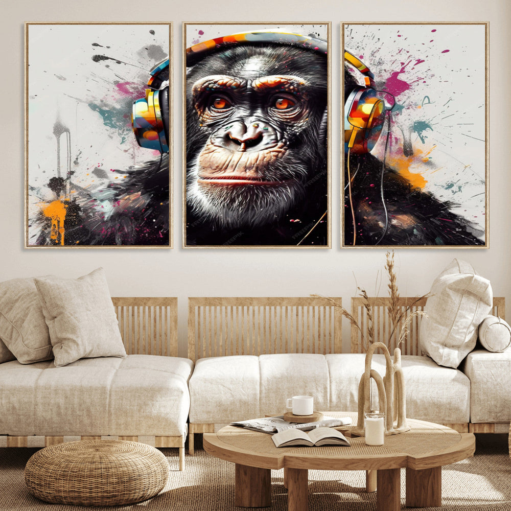Dj Monkey Wall Art Canvas Print – Colorful Pop Art Banksy