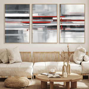 Gray Red Abstract Wall Art Canvas Print, Modern Abstract