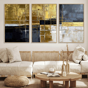 Gold Navy Abstract Wall Art Canvas Print, Modern Luxury