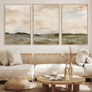 Muted Watercolor Hill Landscape Print — Beige Taupe Cloudy
