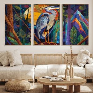 Colorful Heron Wall Art Canvas Print Tropical Bird Abstract