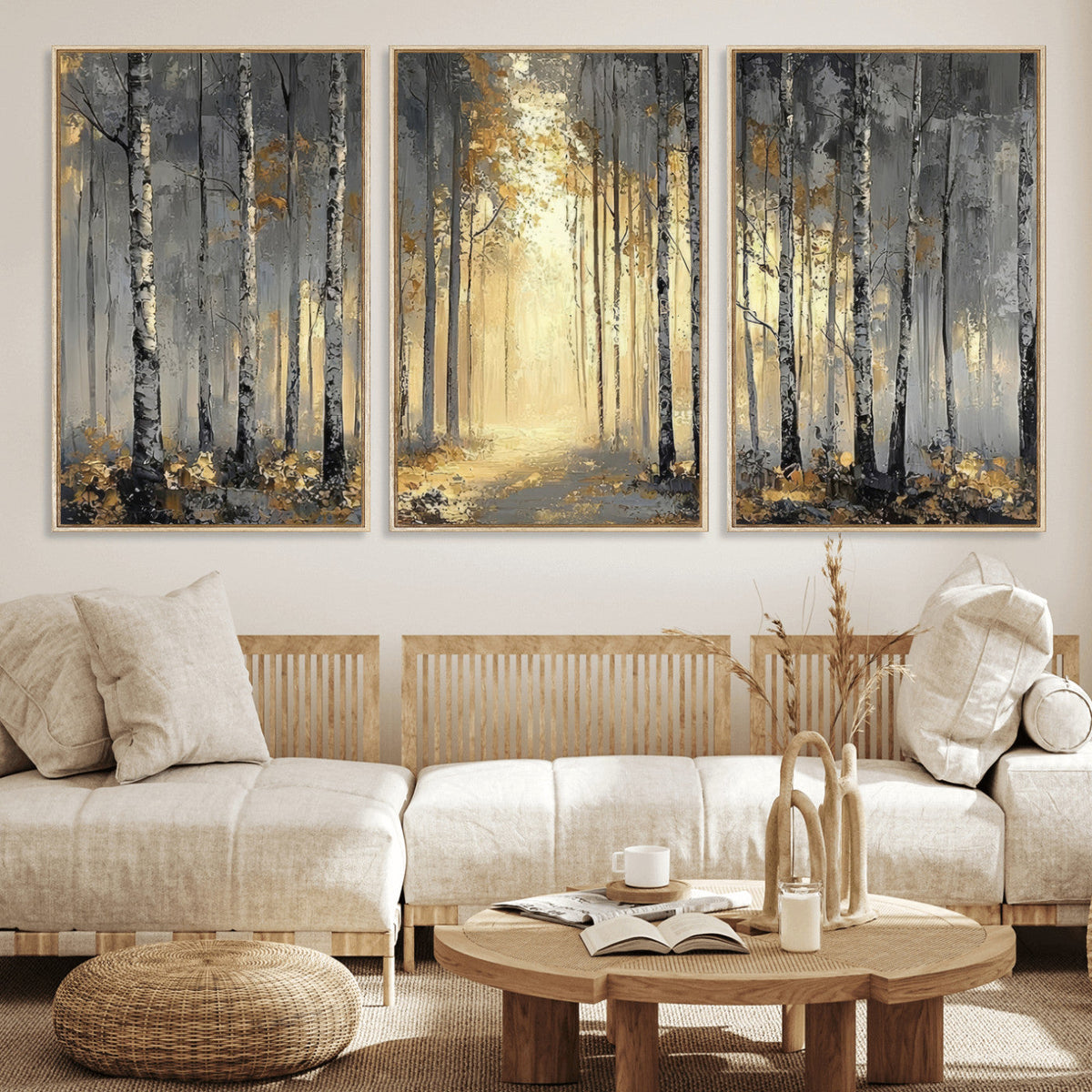 Abstract Birch Forest Wall Art Canvas Print – Modern Neutral