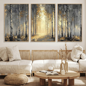 Abstract Birch Forest Wall Art Canvas Print – Modern Neutral