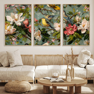Vintage Birds and Flowers Wide Wall Art: Extra Large