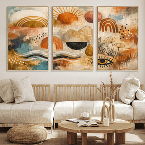 Geometric Boho Abstract Wall Art Canvas Print, Orange Blue