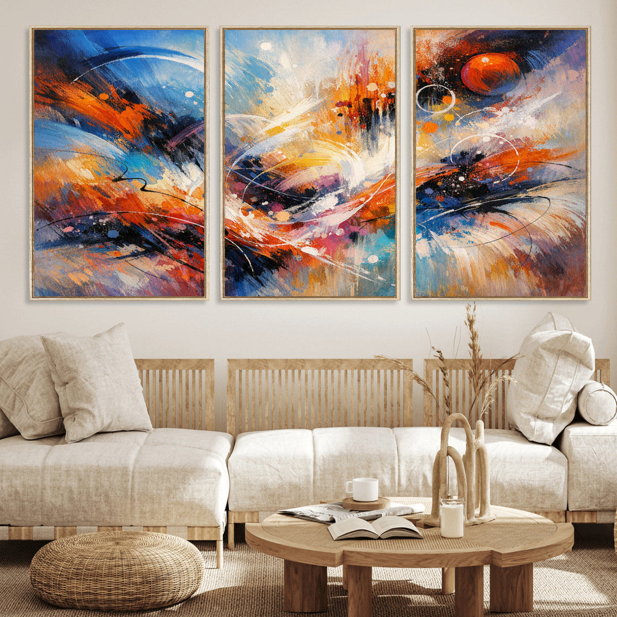 Lyrical Abstraction Wall Art Canvas Print, Orange Blue