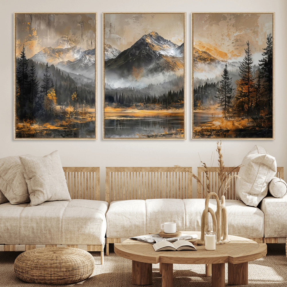 Mountain Lake Canvas Wall Art — Rustic Forest Landscape