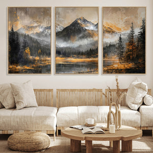 Mountain Lake Canvas Wall Art — Rustic Forest Landscape