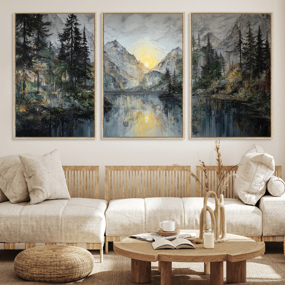 Drip Style Forest Lake Gold Art — Abstract Expressionist