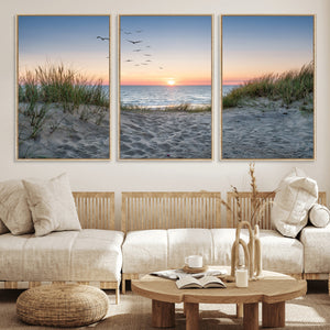Sandy Dune Path Sunset Canvas Wall Art — Seagulls Beach