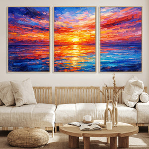 Colorful Knife Ocean Sunset Canvas — Orange Pink Teal