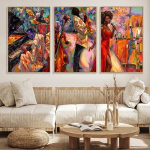 African American Jazz Singer Canvas Art — Red Dress Black