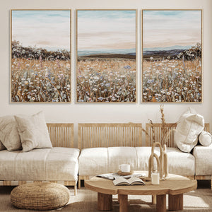 Neutral Wildflower Field Canvas Wall Art — Beige Earth Tone