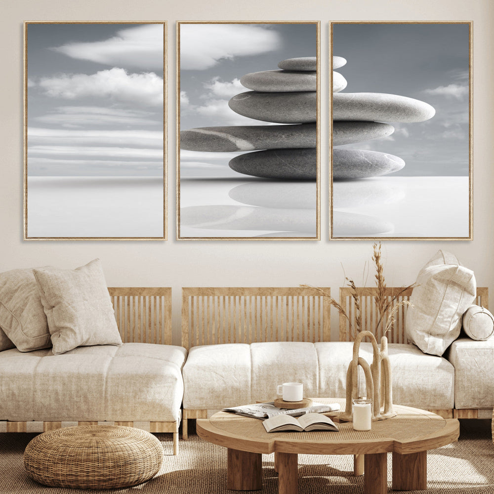 Zen Stone Wall Art Canvas Print, Balanced Rock Stack Framed